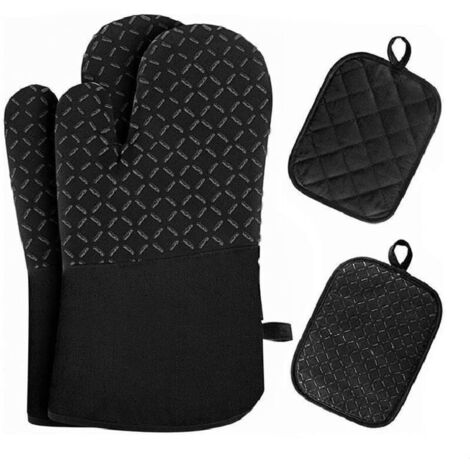 Set of 4 silicone and cotton oven mitts, 30 x 18 x 3.5 cm