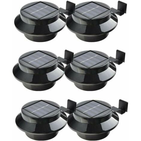 Waterproof Outdoor Solar Lights, Set of 6 Solar Powered LED Lights for Gutter, Fence, Roof, Downspout, Garden, Yard, Wall, Black