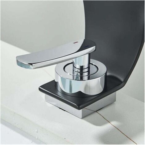 View of Black waterfall kitchen faucet - chrome-plated brass, high-end hot/cold ...