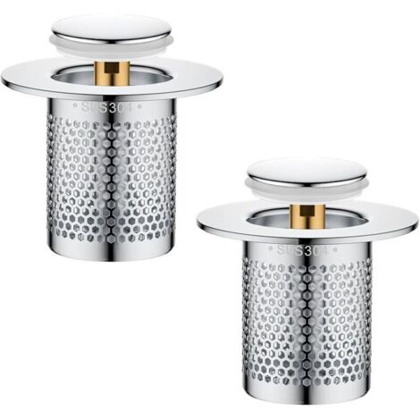Set of 2 stainless steel drain strainers for kitchen sinks, pop-up drain plug with hair filter, stainless steel floor strainer for bathroom and bathtub (1/4)