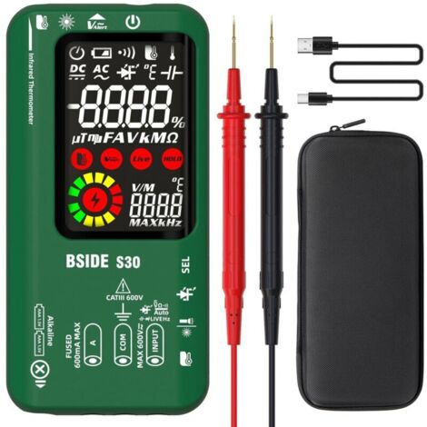BSIDE Smart Digital Multimeter with Infrared Thermometer, High Voltage Diode Tester, 9999 Counts, Color LCD, Voltmeter, Ammeter, Rechargeable Capacitor Tester for Automotive LEDs (1/4)