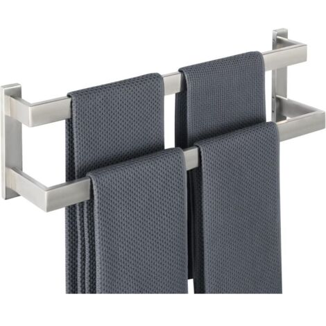 2-Tier Wall-Mounted Towel Rack for Bathroom and Kitchen, Towel Holder in SUS304 Stainless Steel, Brushed Finish, 59cm/23-Inch Length