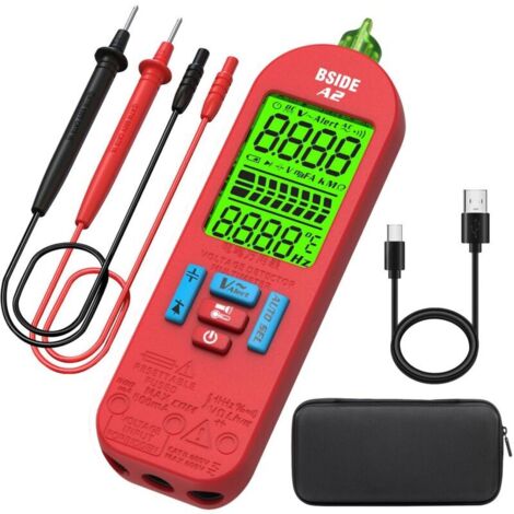 BSIDE A2 Smart Digital Multimeter Mini Automatic Current Tester A1 Upgraded with Large Screen VFC NCV Voltage Capacitance Diode Resistance Frequency Continuity Tester with Carrying Case (1/4)