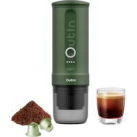 OutIn Nano Macchina da Caffè Espresso Elettrica Portatile - Verde Foresta, Caffè Macinato e Capsule NS - Camping, Viaggio, Trekking