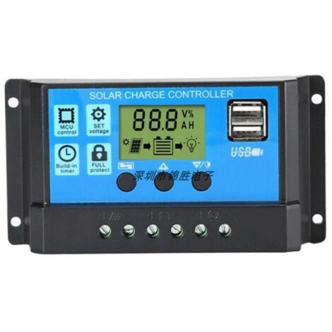 60A/50A/40A/30A/20A/10A 12V 24V Solarladeregler, automatischer PWM-Regler mit LCD-Anzeige, 5V Dual-USB-Ausgangsregler, 1 Stück (10A) (1/4)