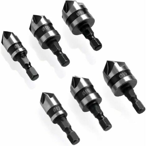 6-teiliges Sechskant-Fasenset, 90°-Senker, Senkerdurchmesser 6–19 mm, geeignet für Metall und Holz (1/4)