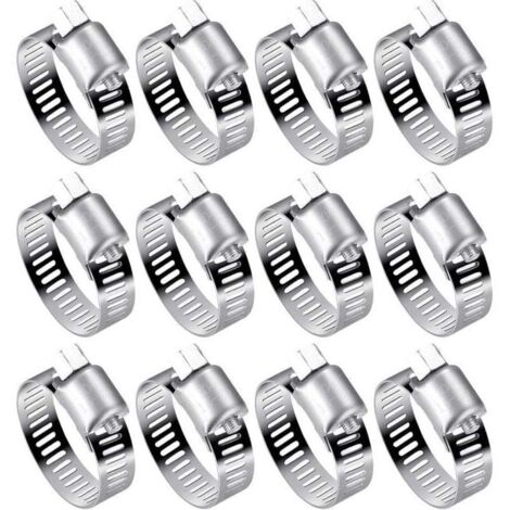 Set mit 12 verstellbaren (16-25 mm) Schlauchschellen aus Edelstahl 304 für Wasserleitungen, Benzintanks und Kfz-Schläuche (1/4)