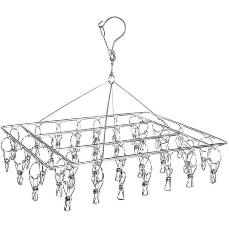Socken-Trockenständer, Wäscheständer zum Aufhängen mit 36 windfesten Edelstahlclips für Socken, Unterwäsche, Kleidung, Handtücher (1 Stück Kleiderbügel) (1/4)