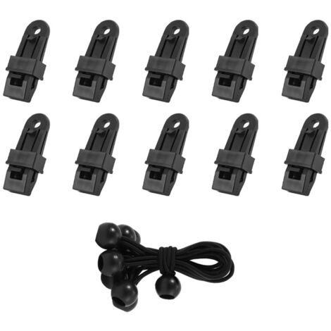 Set mit 10 Befestigungsclips für Wohnmobilmarkisen, inklusive windfester Kunststoff-Sicherheitsschnalle und Zeltzubehör.