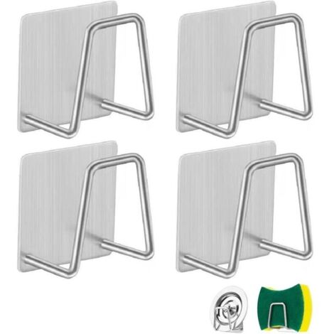 4-teiliges Schwammhalter-Set aus Edelstahl, Spülbecken-Schwammhalter, selbstklebende Schwammhalter, Spülbecken-Schwammhalter, Küchen-Schwammhalter, Schwammhalter, für Schwämme, Bürsten, Geschirrtücher (1/4)