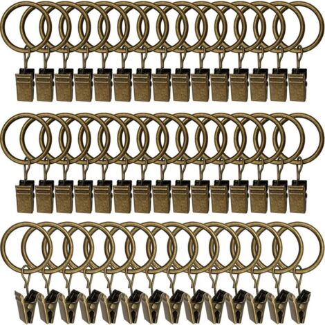 45 Gardinenringe mit Clips – Antikbronze, robuste Gardinenclips, Befestigungshaken für Spannstangen, dekorative Haken für Gardinen und Fensterrahmen mit Metallloch-Innendurchmesser