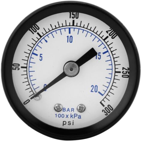 Miniatur-Manometer für Kraftstoff, Luft, Öl, Flüssigkeiten, Wasser, 0–20 bar / 0–300 psi, 1/8"-BSPT-Gewinde