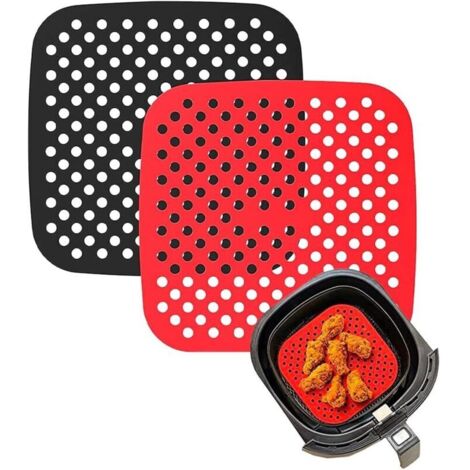2 Stück Antihaft-Silikonbeschichtungen für Heißluftfritteusen - Zubehör für ölfreies Frittieren, Antihaftbeschichtung, Heißluftfritteuse, Backpapier (19 cm Quadrat) (1/4)