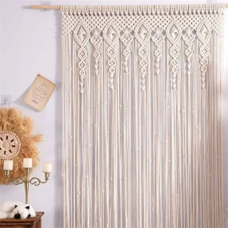 Handgewebter Makramee-Türvorhang, Wandteppich aus Baumwolle, Boho-Dekoration, Boho-Hochzeitskulisse (100 x 200 cm)
