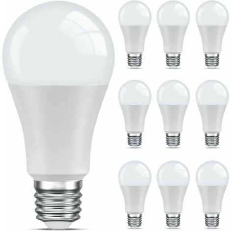 10er-Pack E27 LED-Lampen, warmweiß, 6500 K, Standardlampe, 9 W (entspricht 60 W), nicht dimmbar, 220–240 V, für Zuhause, Restaurant usw. (1/4)