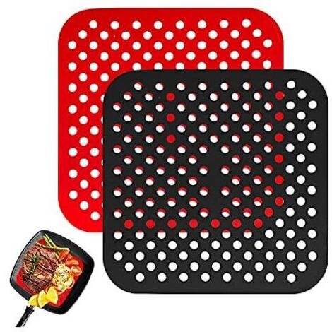 2-teilige Heißluftfritteusenmatte, wiederverwendbare Silikon-Heißluftfritteuseneinlage, quadratischer Antihaft-Heißluftfritteusengrill (1/4)
