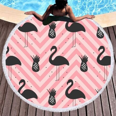 Niedliches rundes Strandtuch mit Flamingo-Print, großes rundes Strandtuch mit Quasten, Badematte aus dickem Stoff