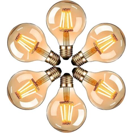 Edison LED-Glühbirnen, Vintage G80 E27 4W, Warmweiß 2700K, Retro-Glühbirne, nicht dimmbar, 6er-Pack