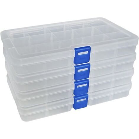 15 Fächer x 4 Transparente Aufbewahrungsbox aus Kunststoff für Schmuck und Werkzeug, verstellbar, Mehrzweckbehälter
