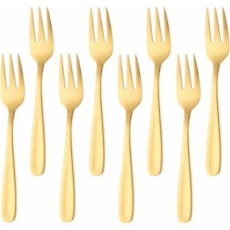 Kuchengabel aus Edelstahl, 3-zinkige Obstgabel, 8-teiliges goldenes Gabelset, poliertes M (1/4)