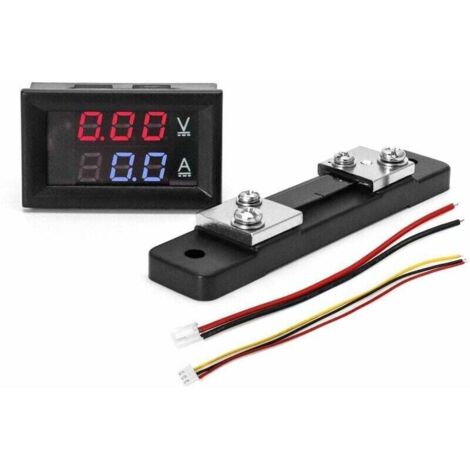 Digitales LED-Amperemeter und -Voltmeter, DC 0-100V 0-50A, mit externem 50A-Shunt, Multimeter-Panel mit 2 Spannungs- und Stromanzeigen