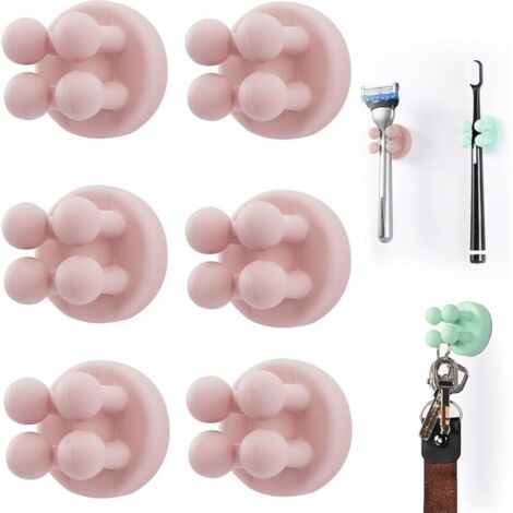 6er-Set multifunktionale, pinkfarbene Silikon-Zahnbürstenhalter für Rasierer – wasserfest – selbstklebend, zur Wandmontage – für Wand oder Glas