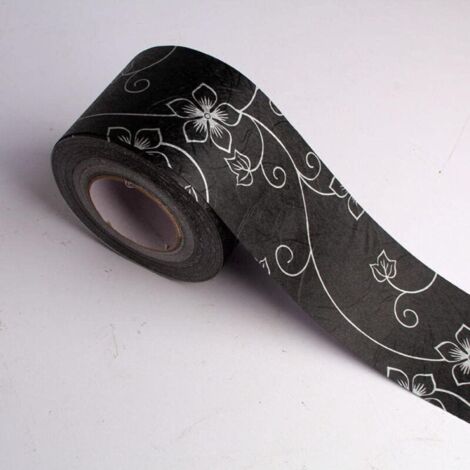 1 Band mit schwarz-weißen Bordüren mit Blumenmuster, 10 x 500 cm Wandleisten, selbstklebende Wandaufkleber, Wandtattoos, selbstklebende Fußleisten