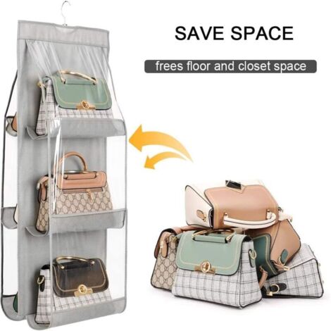 Hängender Handtaschen-Organizer, 2-teilig, 6 Staubdichte Taschen Aufbewahrungstasche Fur Den Kleiderschrank Schwarzgrau 92570888 Hängender Handtaschen-Organizer, 2-teilig, 6 Staubdichte Taschen Aufbewahrungstasche Fur Den Kleiderschrank Schwarzgrau 92570888