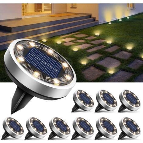 Set mit 10 Solar-Bodenleuchten, 8 LED-Solar-Gartenleuchten, wasserdicht (IP65), Solar-Strahler für Gartenwege