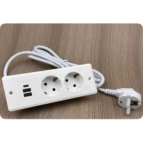 Unterputz-Steckdose mit Schalter und 2 USB-Typ-C-Anschlüssen, PD20W, 1,7 m Kabel, integrierte Steckdosenleiste für Büro und Möbel
