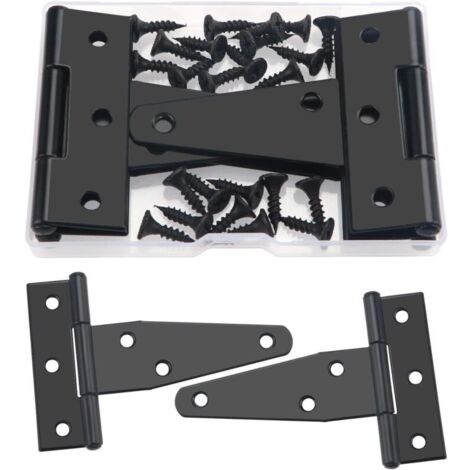 Schwarze T-Scharniere, 4 Stück, 121 mm, abnehmbare Scheunentürscharniere, Metalltürscharniere mit 24 Schrauben