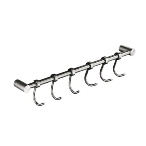 Küchenutensilienhalter aus Edelstahl 304, silberfarben, 38 cm, mit 6 verschiebbaren Haken, zur Wandmontage