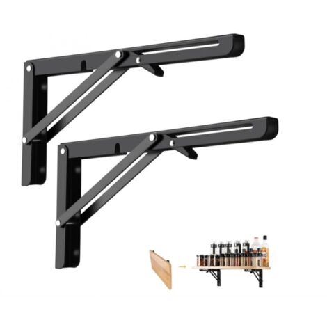 Klappbare Regalträger, 300 mm, 2er-Set, schwarz, ausziehbar, für schwere Regalböden. Ideal für Garage, Küche und Schlafzimmer.