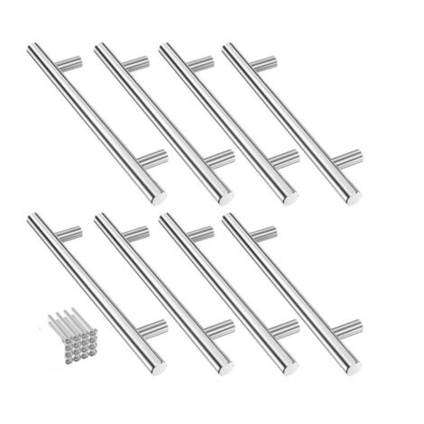 Set mit 8 runden Edelstahlgriffen, silberfarben, 128 mm Lochabstand, Küchen- und Schubladengriffe mit Schrauben