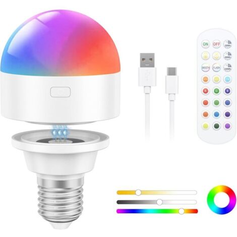 Wiederaufladbare Glühbirne mit kabellosem Magnetladegerät und USB-C-Anschluss mit Fernbedienung, E27-LED-Glühbirne mit herausnehmbarem 3-W-Akku (1800 mAh)