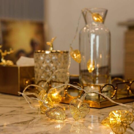 Herzförmige LED-Lichterkette – 1,5 m, USB-Anschluss – 10 warmweiße Herzen – Dekoration für Mädchenzimmer, Hochzeiten, Schminktisch – Gold (1/4)