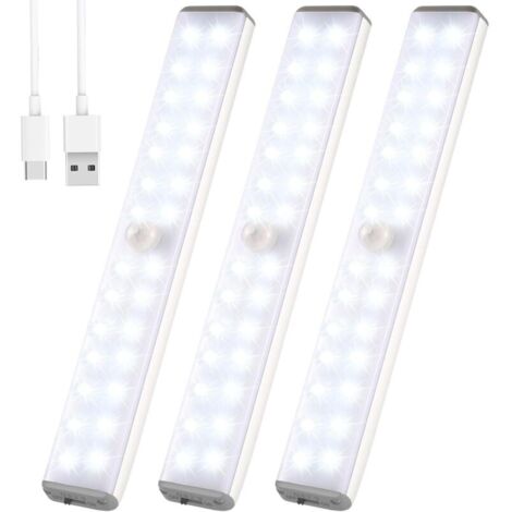 28-LED-Schrankleuchte mit Bewegungssensor, Haken und magnetischem Klebestreifen, wiederaufladbar über USB