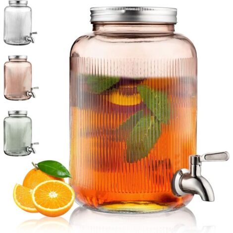Getränkespender aus Glas, 4-Liter-Kühlschrank mit auslaufsicherem Edelstahlhahn, Saftspender für die Bar (1/4)