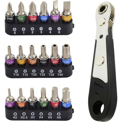 Set mit 19 Mini-Magnet-Ratschenschlüsseln 110 mm – Sechskantbits für Auto, Haushalt und Maschinen – Praktisches und kompaktes Werkzeug (1/4)