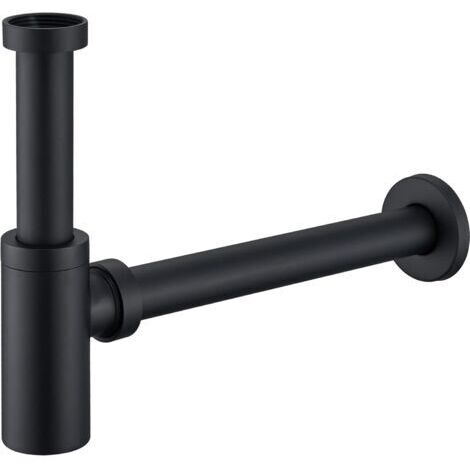 Abflussgarnitur für Waschbecken in Mattschwarz, Standard 1 1/4" Edelstahl, Schlauchsiphon für Badezimmer, verstellbar, geruchsdicht, inklusive Dichtung und Anleitung