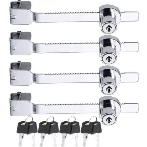 Set mit 4 Schiebesägenschlössern inklusive Schlüssel für Vivarien, Terrarien, Vitrinen, Glasvitrinen, Glastüren, identische Schlüssel, Silber (1/5)