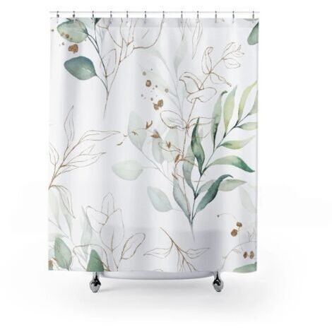 Duschvorhang mit Eukalyptusblattmuster, 120 x 180 cm – wasserdicht, schimmelresistent, waschbar, mit 8 Haken