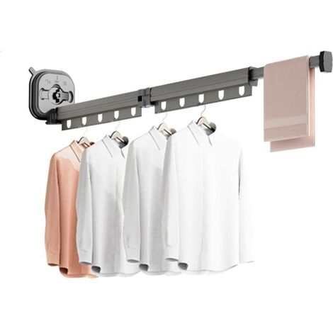 Grauer, wandmontierter Wäscheständer, faltbarer Wandkleiderbügel mit Aufhängelöchern, 360° drehbar, Wäscheständer aus Aluminium für Balkon, Badezimmer, Waschküche (1/4)