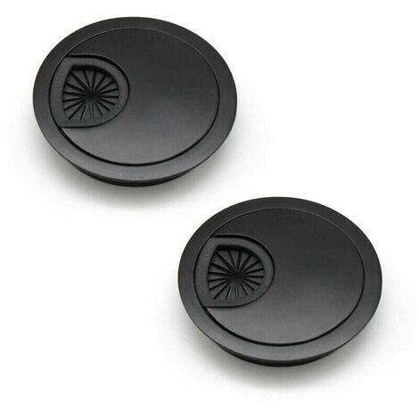 60-mm-Kabeldurchführung, Kabellochabdeckung für Schreibtische und Arbeitsplatten, Farbe: Schwarz, Material: Zinklegierung, 2 Stück