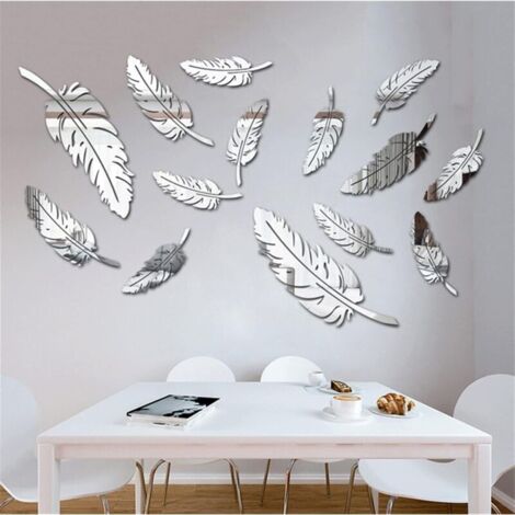Set mit 14 großen silbernen 3D-Acryl-Spiegel-Wandaufklebern, perfekt für moderne Schlafzimmer und Wohnzimmer