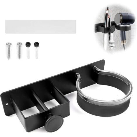 3-in-1 Aluminium-Wandhalterung für Haartrockner, selbstklebend, für Haartrockner, Glätteisen und Zubehör (1/5)