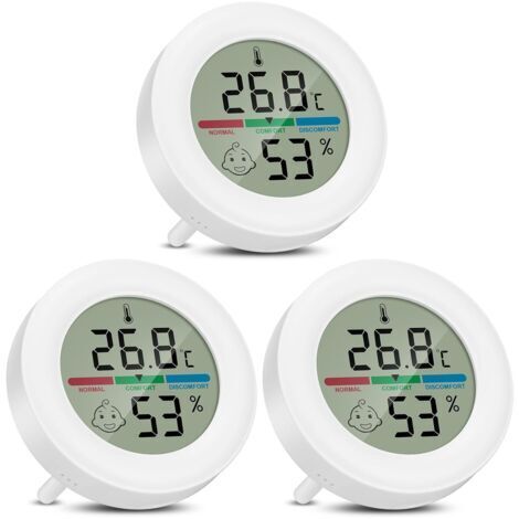 Digitales 3er-Pack Hygrometer/Thermometer mit Temperaturanzeige für Innenräume, Komforttemperaturanzeige und Ständer für Büro, Wohnzimmer und Gewächshaus