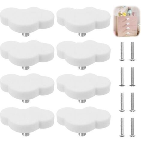 Set mit 8 wolkenförmigen Schrankknöpfen für Kinderzimmer, Cartoon-Stil, Möbelknöpfe, Kommodenknöpfe mit Schrauben, Schubladenknöpfe, Möbelknöpfe, Schubladengriffe
