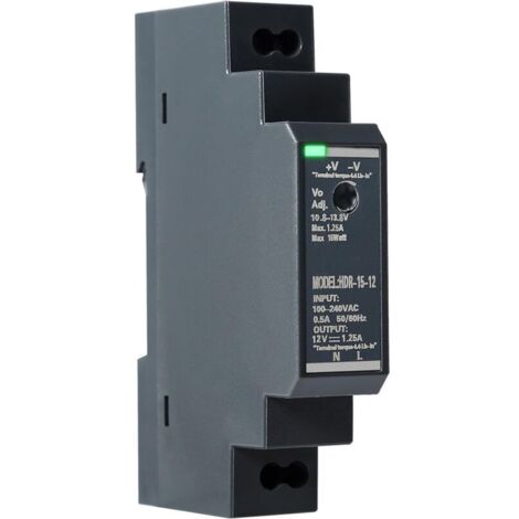 HDR-15W-12V DIN-Schienen-Netzteil – AC/DC-Wandler, 12 V, 1,25 A für elektronische Anwendungen und automatisierte Systeme (1/4)