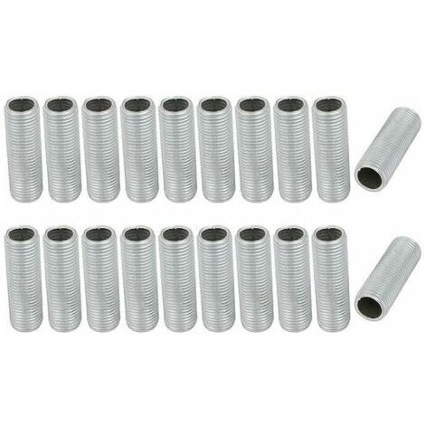 Lampenrohrnippel M10 Gewinde 30mm Oberflächenlänge Hohlgewindestange für Beleuchtungskörper Lampen Reparaturteil Hardware für Leuchten Verzinkt Silber Packung mit 20.